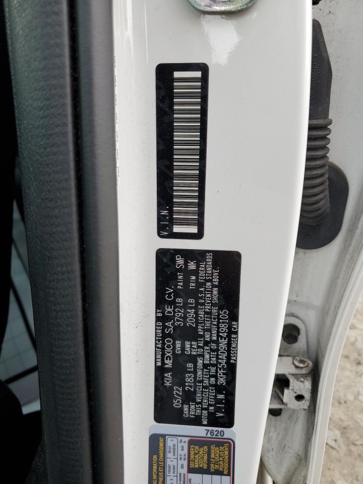 2022 KIA FORTE GT LINE VIN:3KPF54AD9NE498105