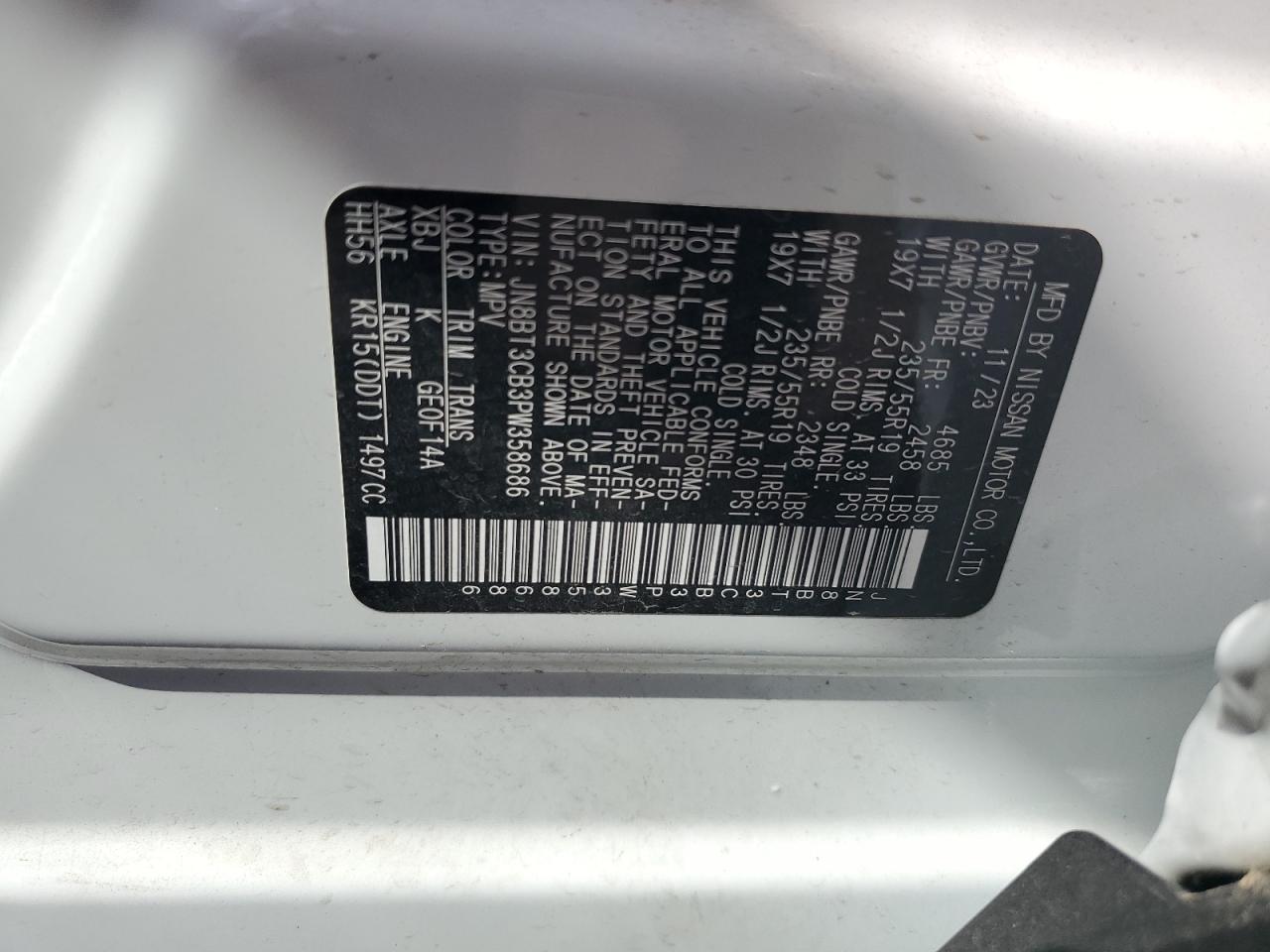 2023 NISSAN ROGUE SL VIN:JN8BT3CB3PW358686