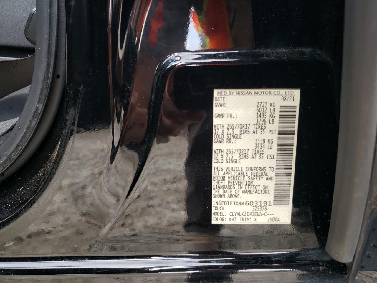 2022 NISSAN FRONTIER S VIN:1N6ED1EJXNN603191