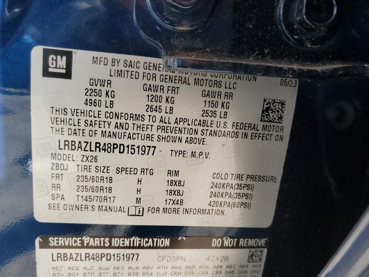 2023 BUICK ENVISION PREFERRED VIN:LRBAZLR48PD151977