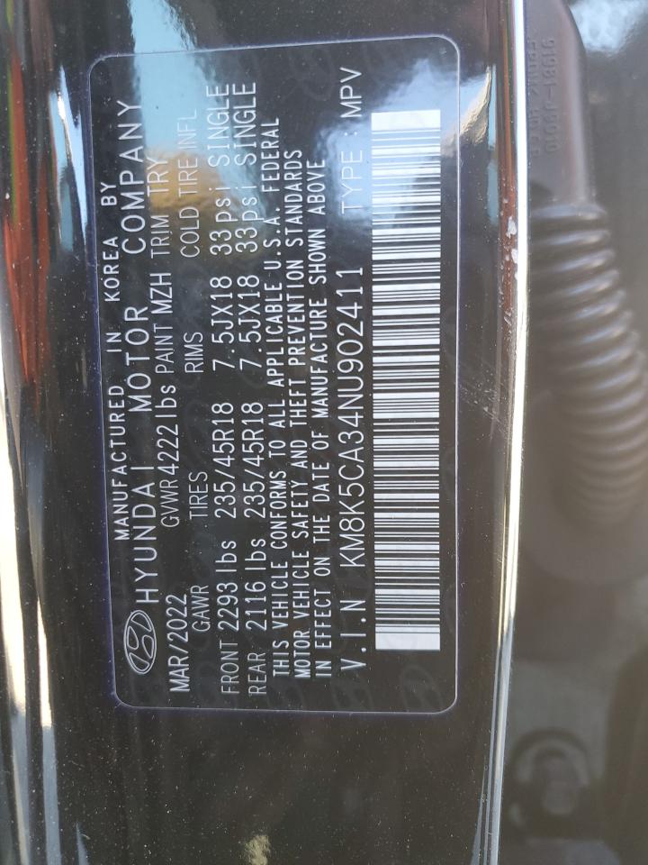 2022 HYUNDAI KONA LIMITED VIN:KM8K5CA34NU902411