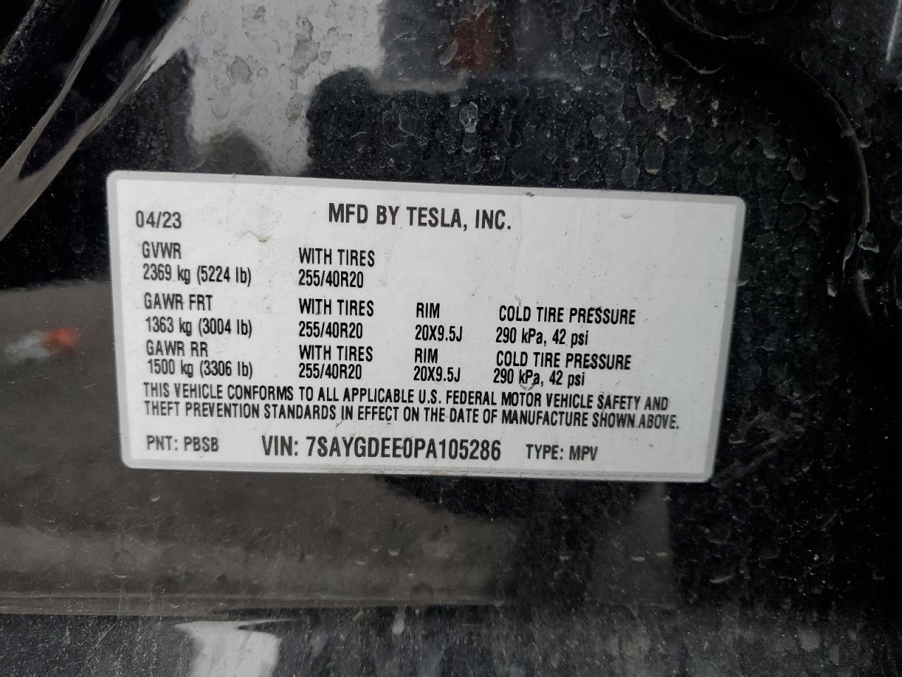 2023 TESLA MODEL Y  VIN:JTHBK1EG0C2507552