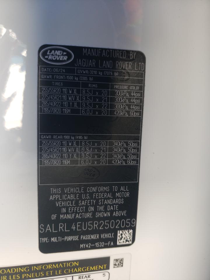 2024 LAND ROVER DISCOVERY DYNAMIC SE VIN:SALRL4EU5R2502059
