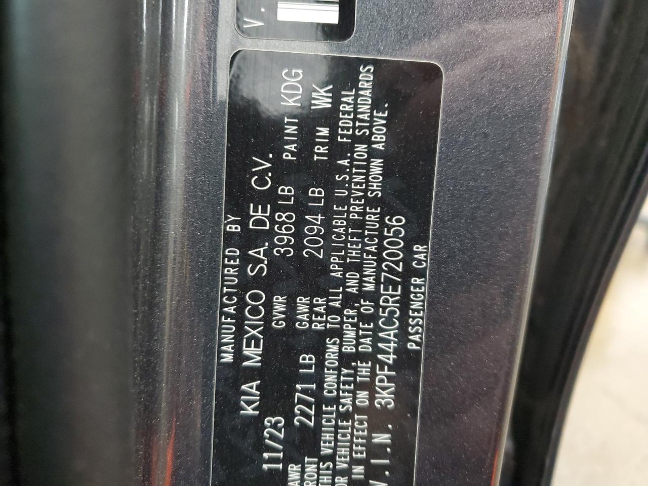 2024 KIA FORTE GT VIN:3KPF44AC5RE720056