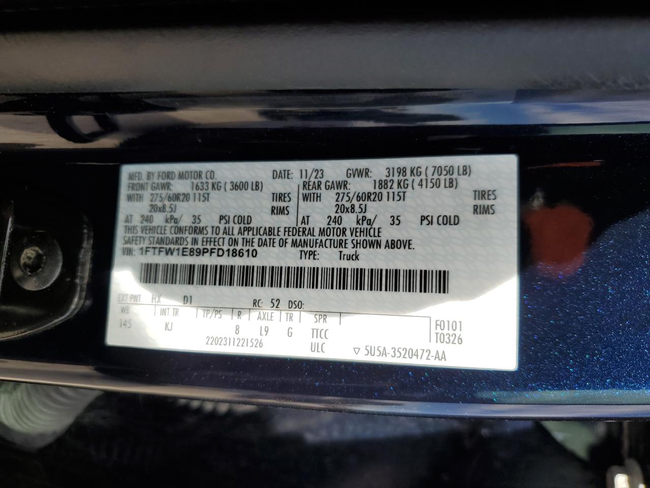 2023 FORD F150 SUPERCREW VIN:1FTFW1E89PFD18610