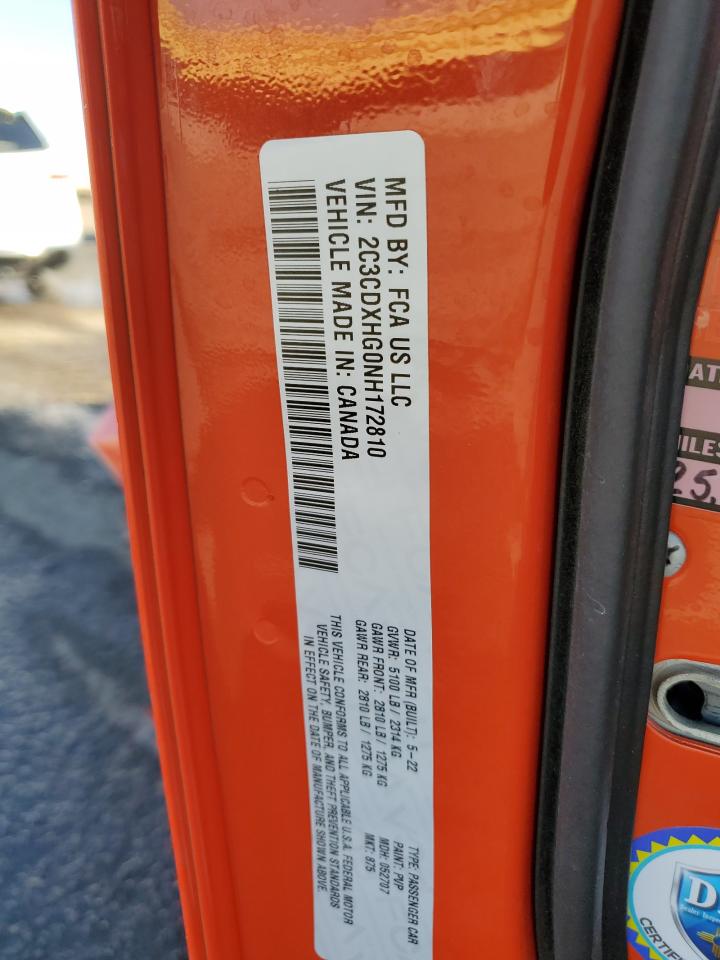 2022 DODGE CHARGER GT VIN:2C3CDXHG0NH172810