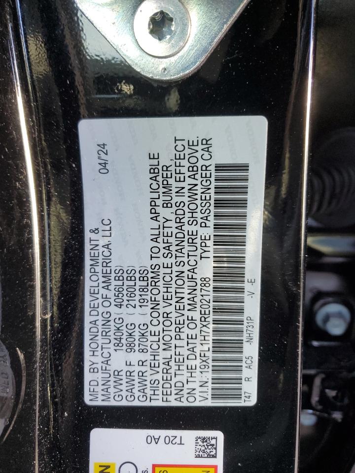 2024 HONDA CIVIC EXL VIN:19XFL1H7XRE021788