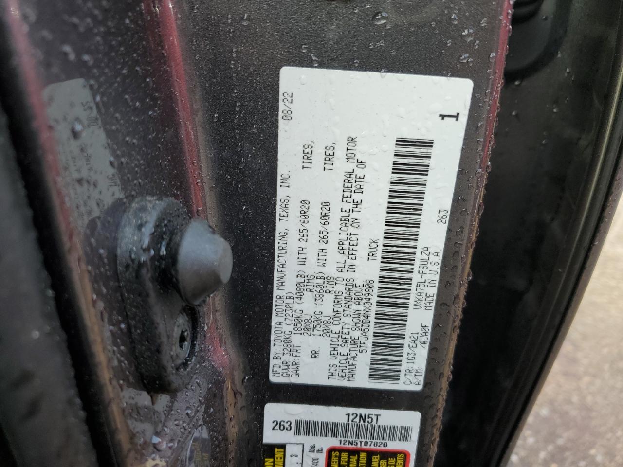 2022 TOYOTA TUNDRA CREWMAX LIMITED VIN:5TFJA5DB4NX049808