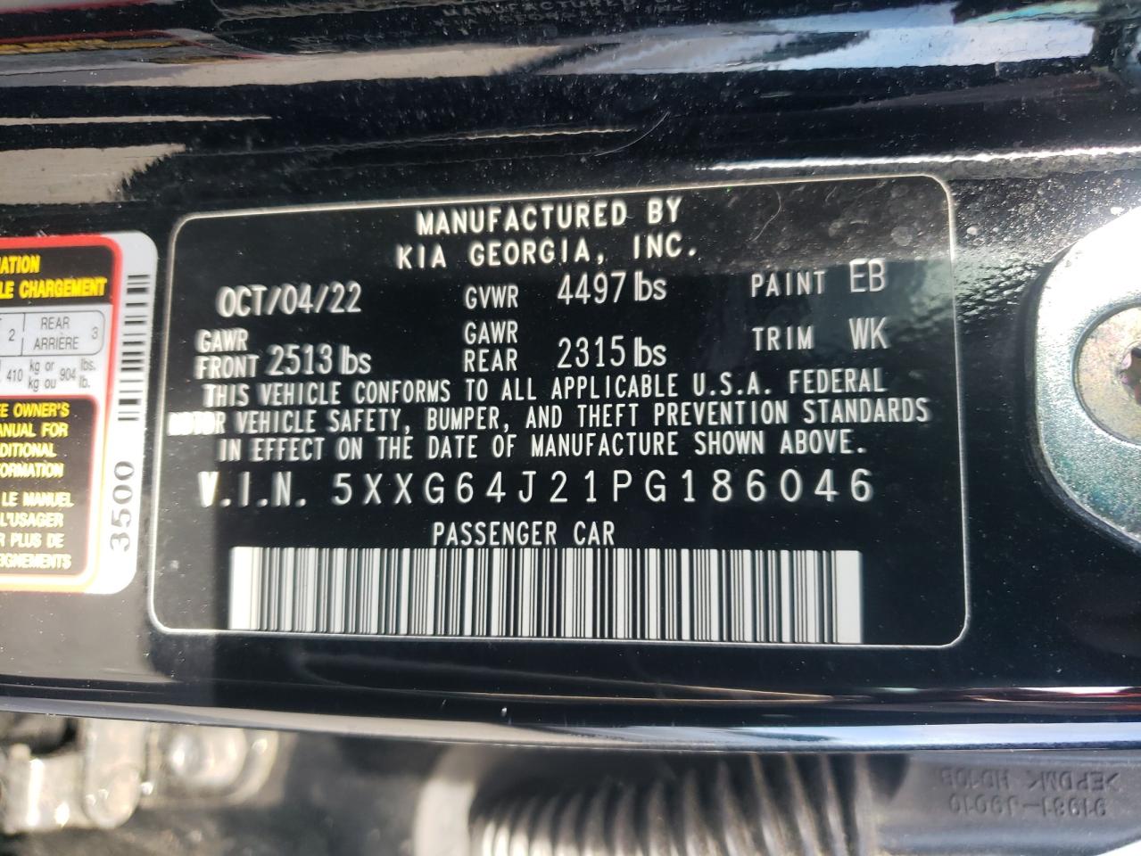 2023 KIA K5 GT LINE VIN:5XXG64J21PG186046