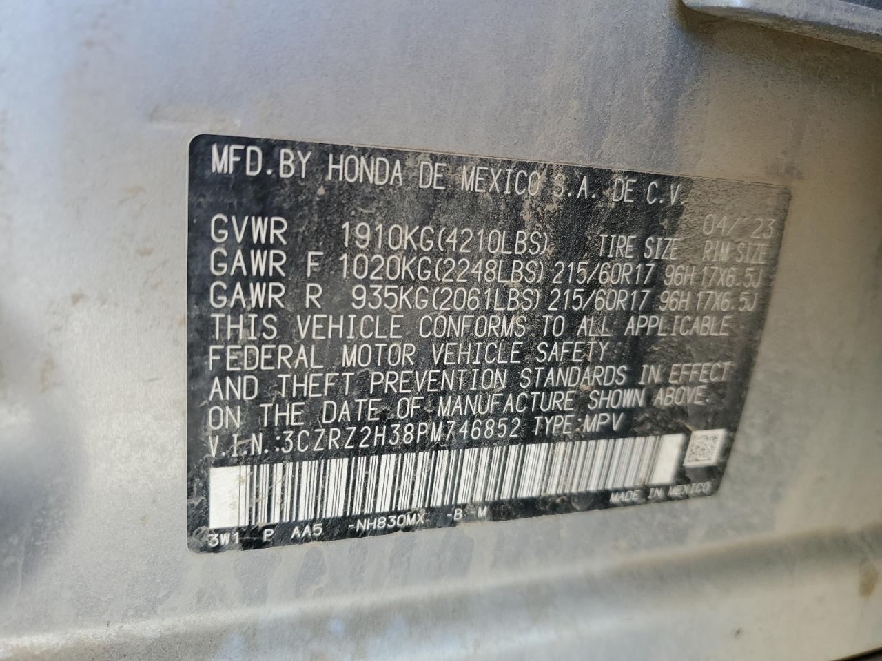 2023 HONDA HR-V LX VIN:3CZRZ2H38PM746852