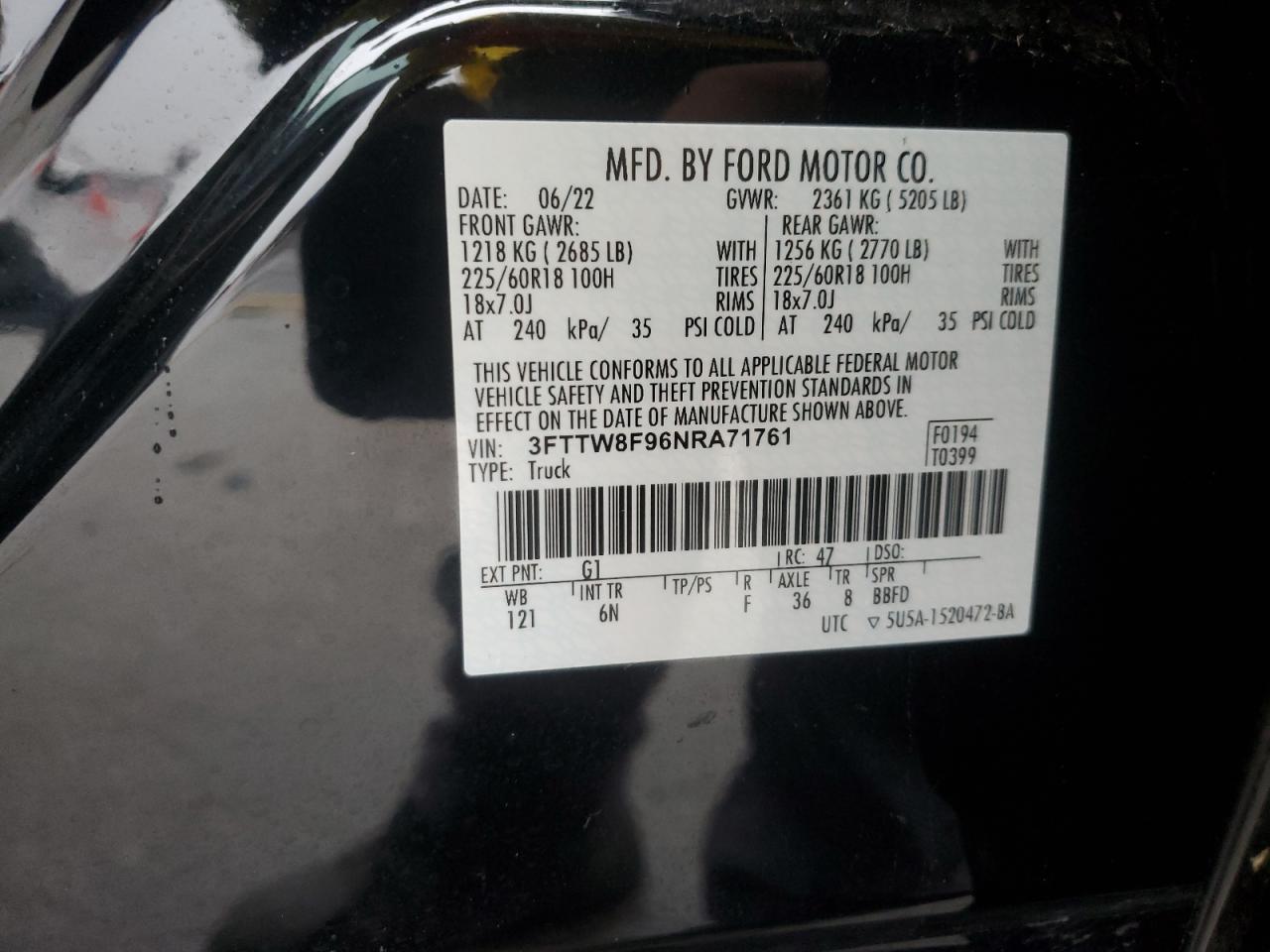 2022 FORD MAVERICK XL VIN:3FTTW8F96NRA71761