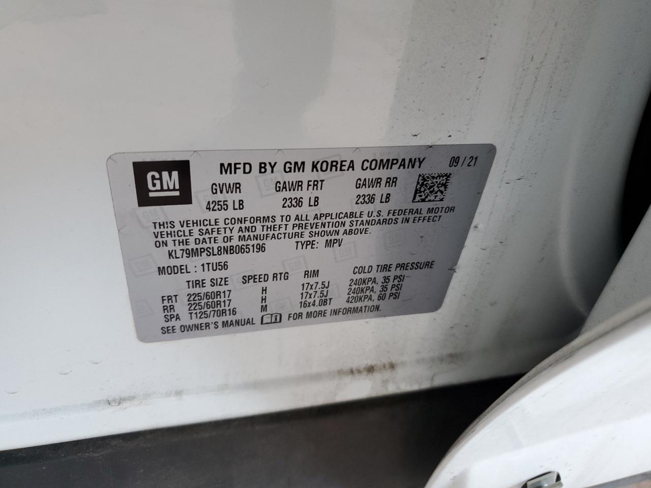 2022 CHEVROLET TRAILBLAZER LT VIN:KL79MPSL8NB065196