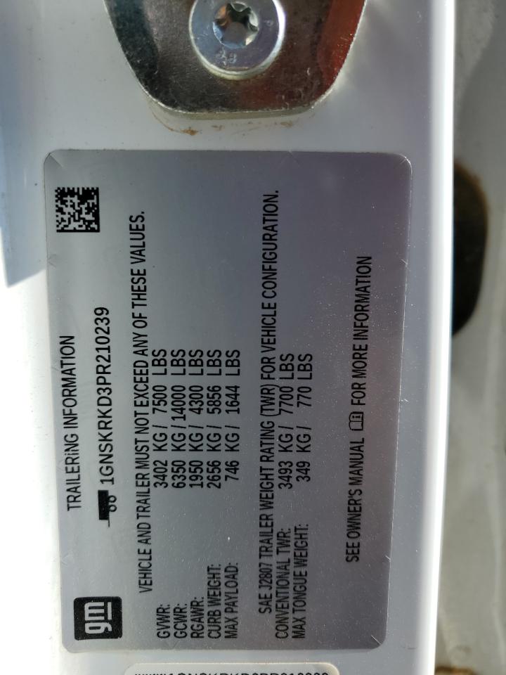 2023 CHEVROLET TAHOE K1500 RST VIN:1GNSKRKD3PR210239