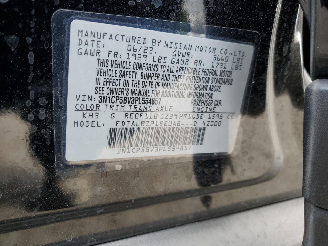 2023 NISSAN KICKS S VIN:3N1CP5BV3PL554857