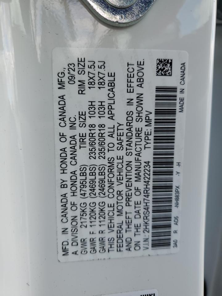 2024 HONDA CR-V EXL VIN:2HKRS4H74RH422234