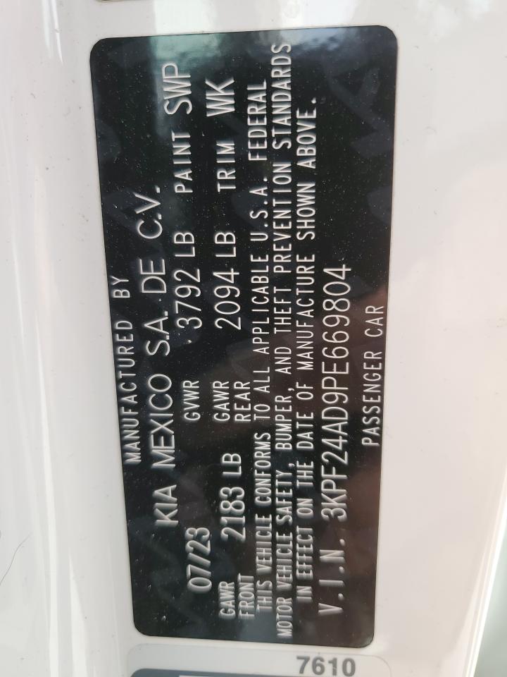 2023 KIA FORTE LX VIN:3KPF24AD9PE669804