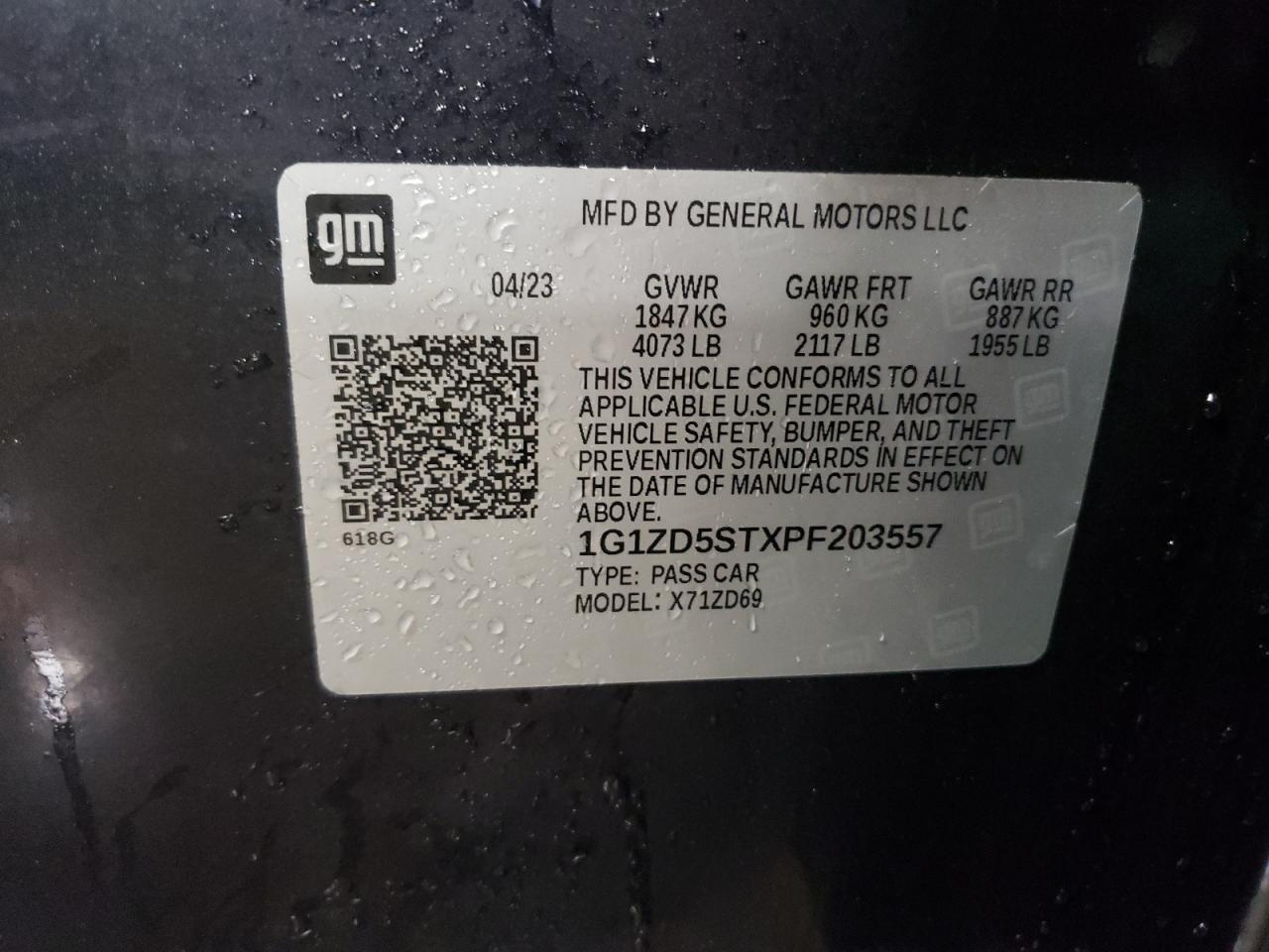 2023 CHEVROLET MALIBU LT VIN:1G1ZD5STXPF203557