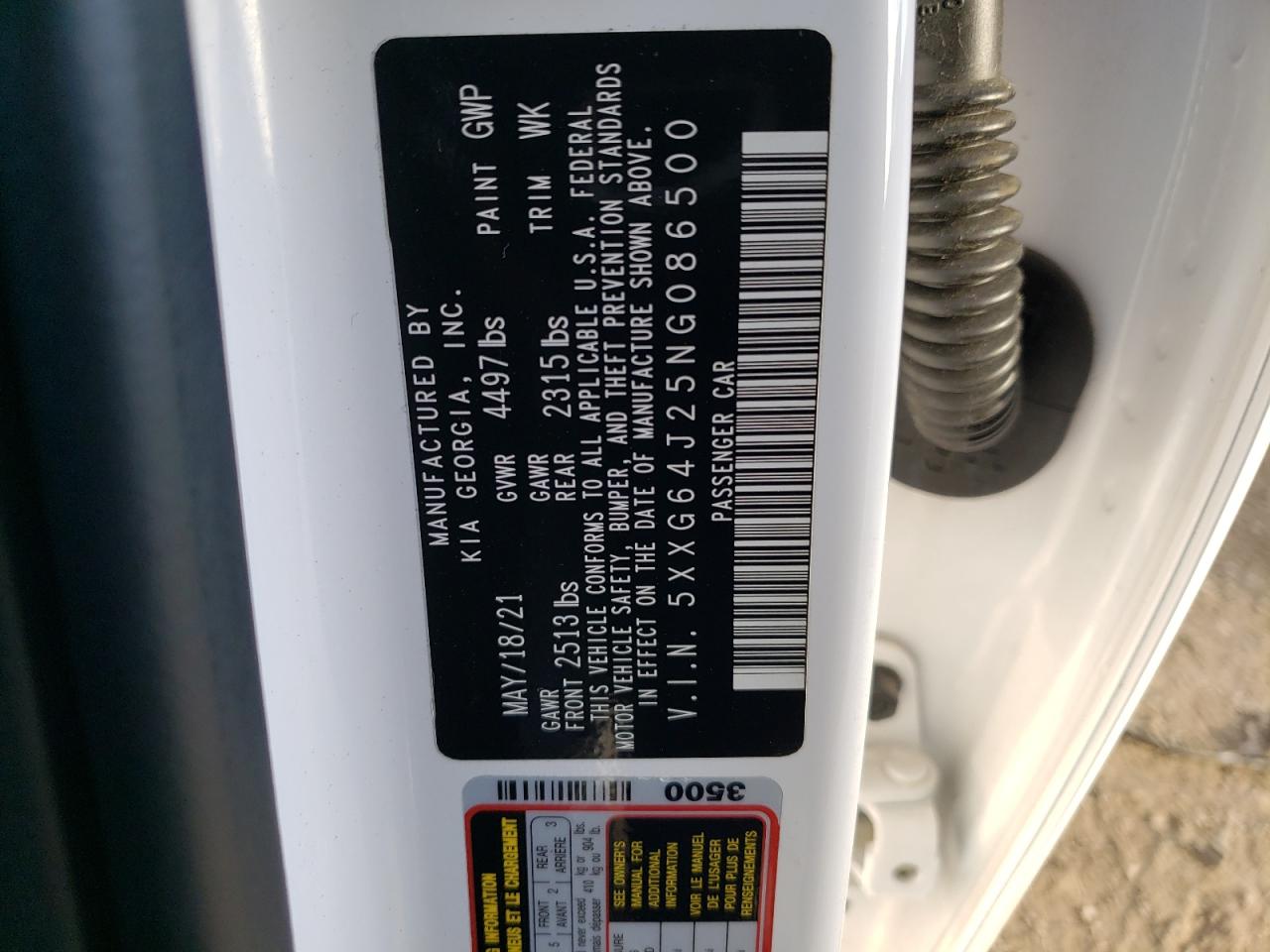 2022 KIA K5 GT LINE VIN:5XXG64J25NG086500