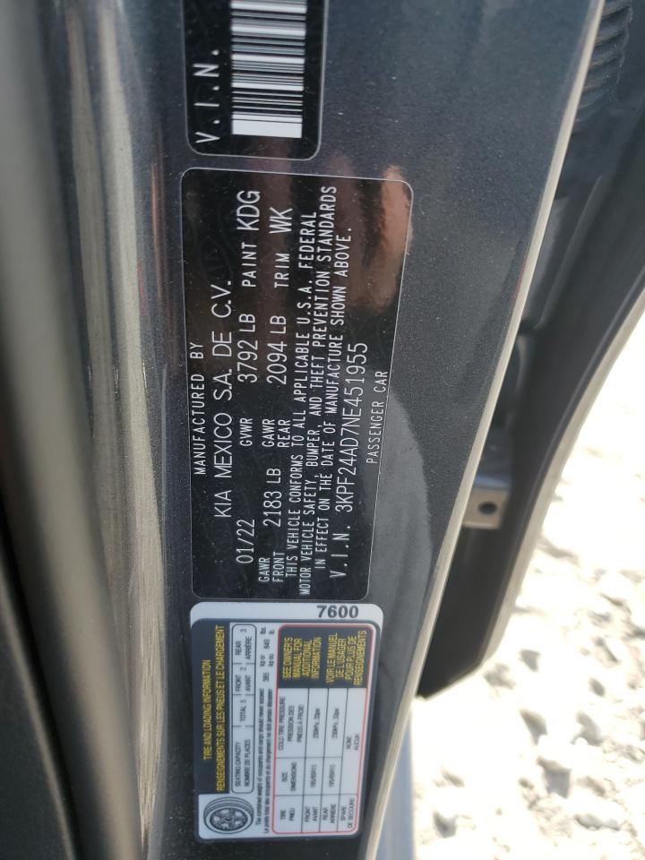 2022 KIA FORTE FE VIN:3KPF24AD7NE451955