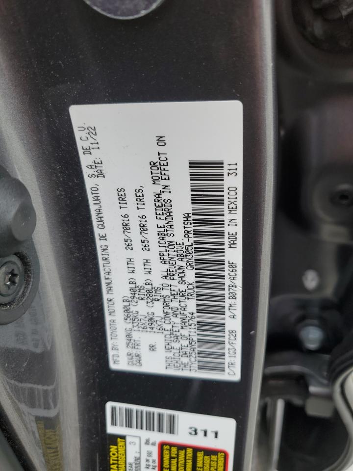 2023 TOYOTA TACOMA DOUBLE CAB VIN:3TYCZ5AN5PT115764