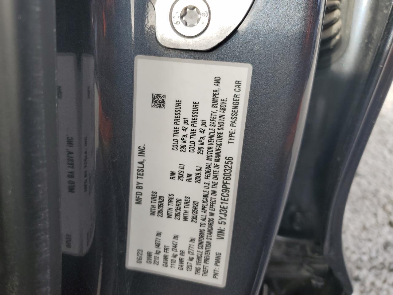 2023 TESLA MODEL 3  VIN:5YJ3E1EC9PF603256