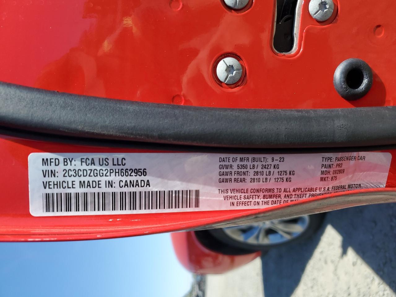 2023 DODGE CHALLENGER SXT VIN:2C3CDZGG2PH662956