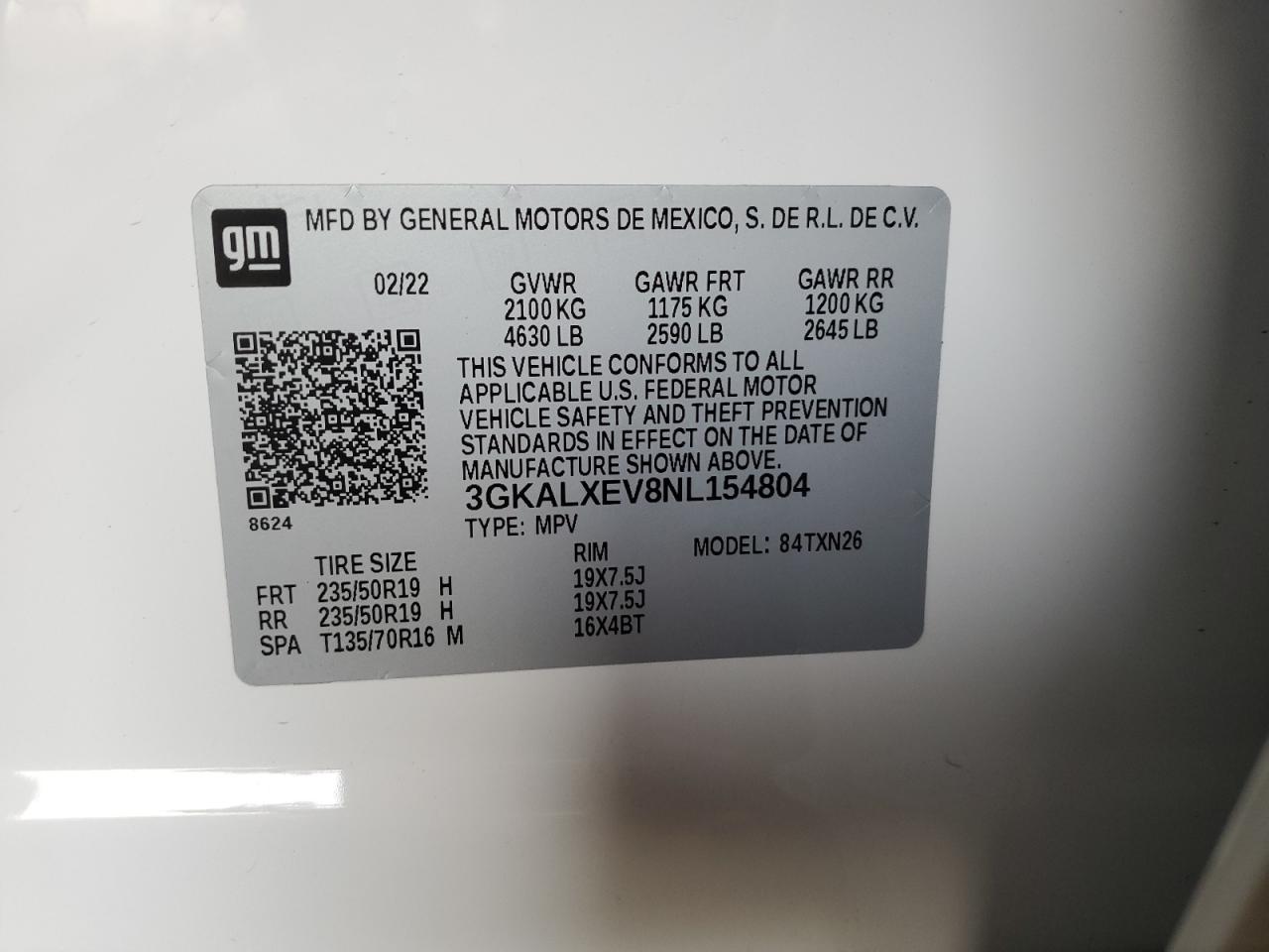 2022 GMC TERRAIN DENALI VIN:3GKALXEV8NL154804