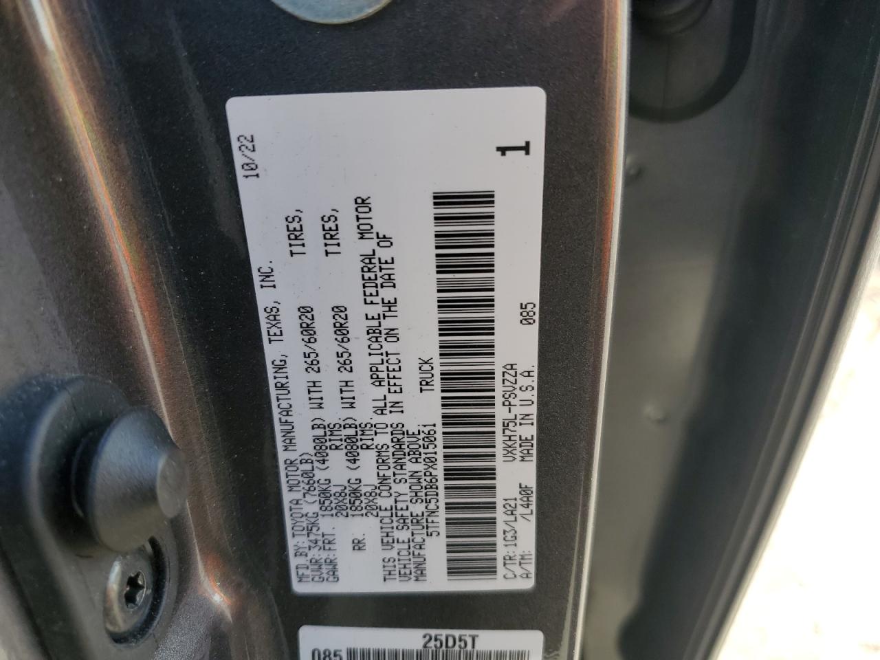 2023 TOYOTA TUNDRA CREWMAX PLATINUM VIN:5TFNC5DB6PX015061