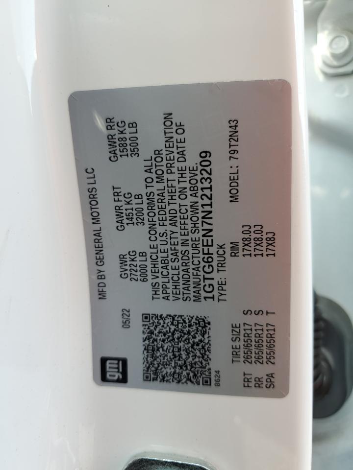 2022 GMC CANYON AT4 VIN:1GTG6FEN7N1213209