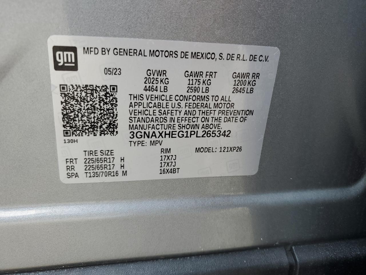 2023 CHEVROLET EQUINOX LS VIN:3GNAXHEG1PL265342