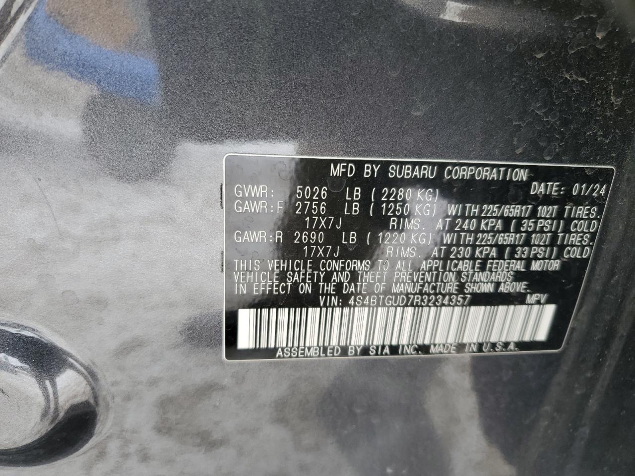 2024 SUBARU OUTBACK WILDERNESS VIN:4S4BTGUD7R3234357