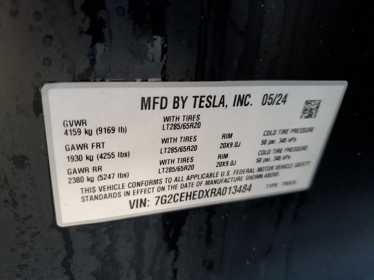 2024 TESLA CYBERTRUCK  VIN:7G2CEHEDXRA013484