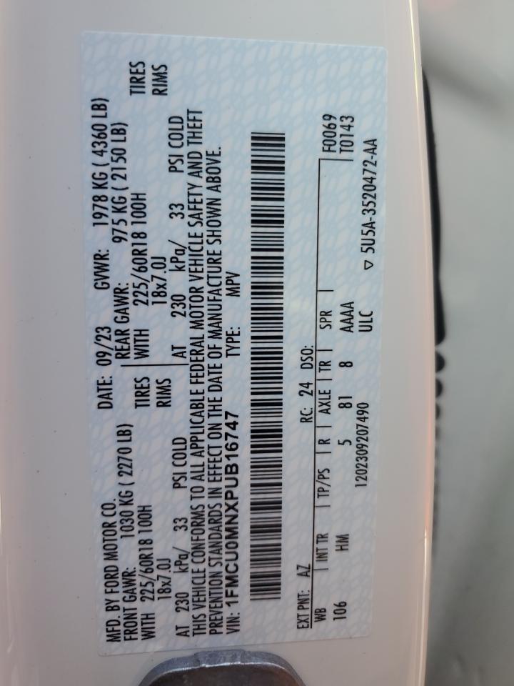 2023 FORD ESCAPE ST LINE VIN:1FMCU0MNXPUB16747