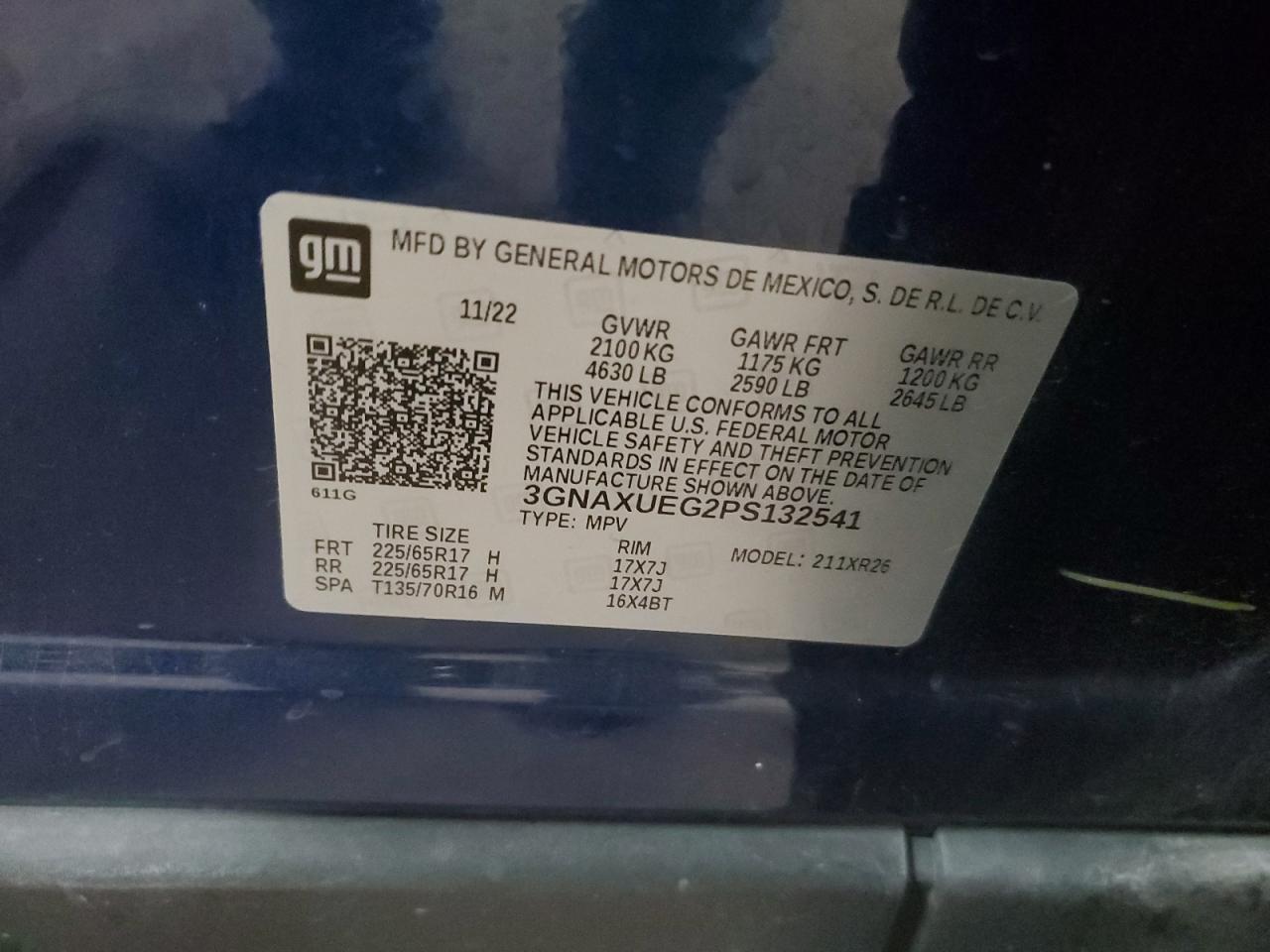 2023 CHEVROLET EQUINOX LT VIN:3GNAXUEG2PS132541