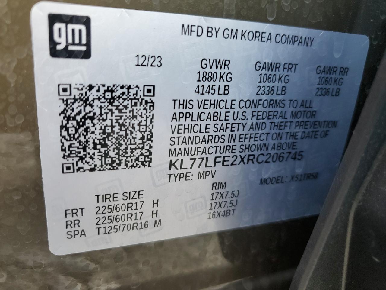 2024 CHEVROLET TRAX LS VIN:KL77LFE2XRC206745