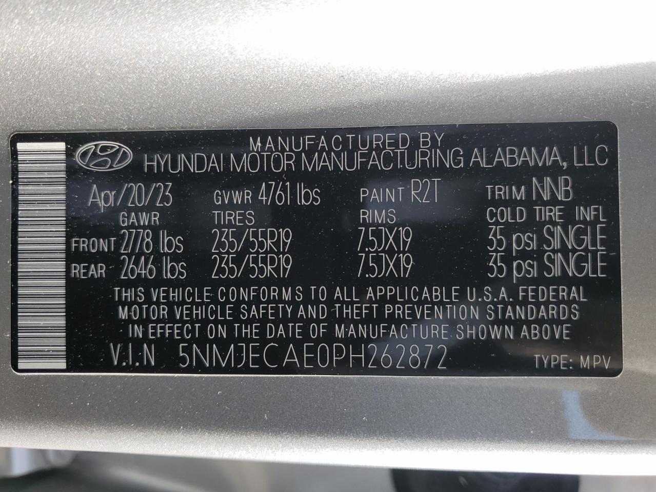 2023 HYUNDAI TUCSON LIMITED VIN:5NMJECAE0PH262872