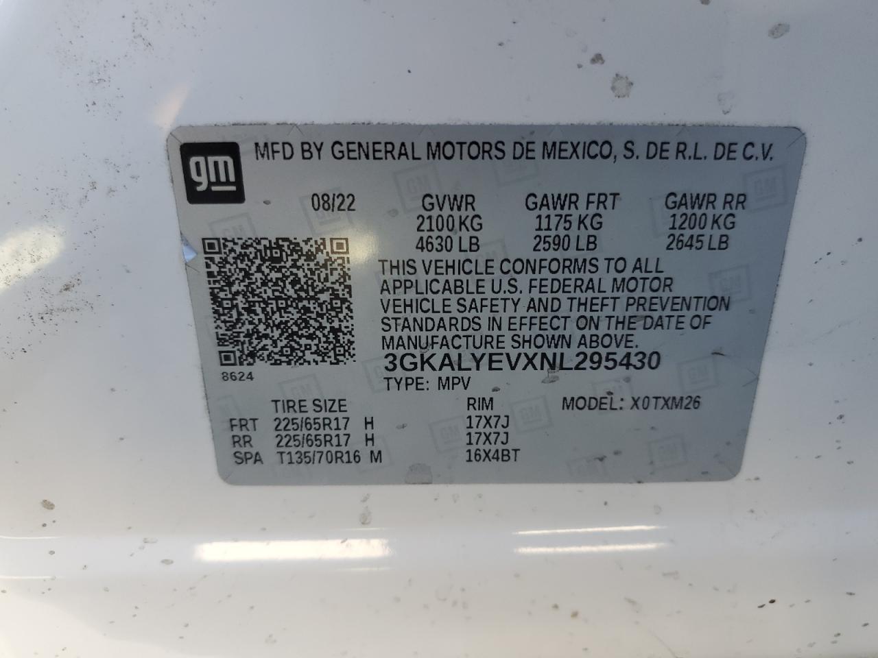 2022 GMC TERRAIN AT4 VIN:3GKALYEVXNL295430