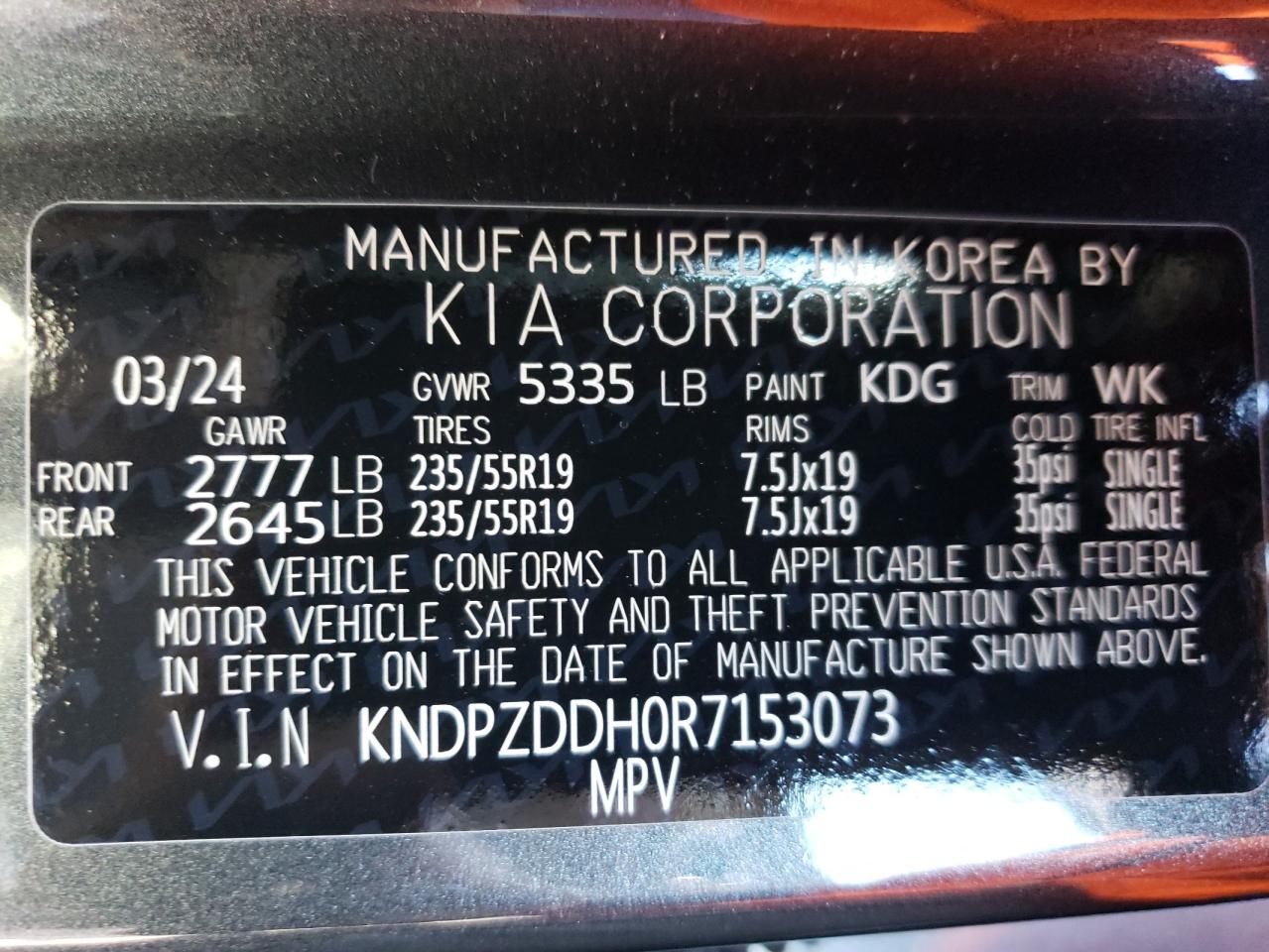 2024 KIA SPORTAGE X-LINE PRESTIGE VIN:KNDPZDDH0R7153073