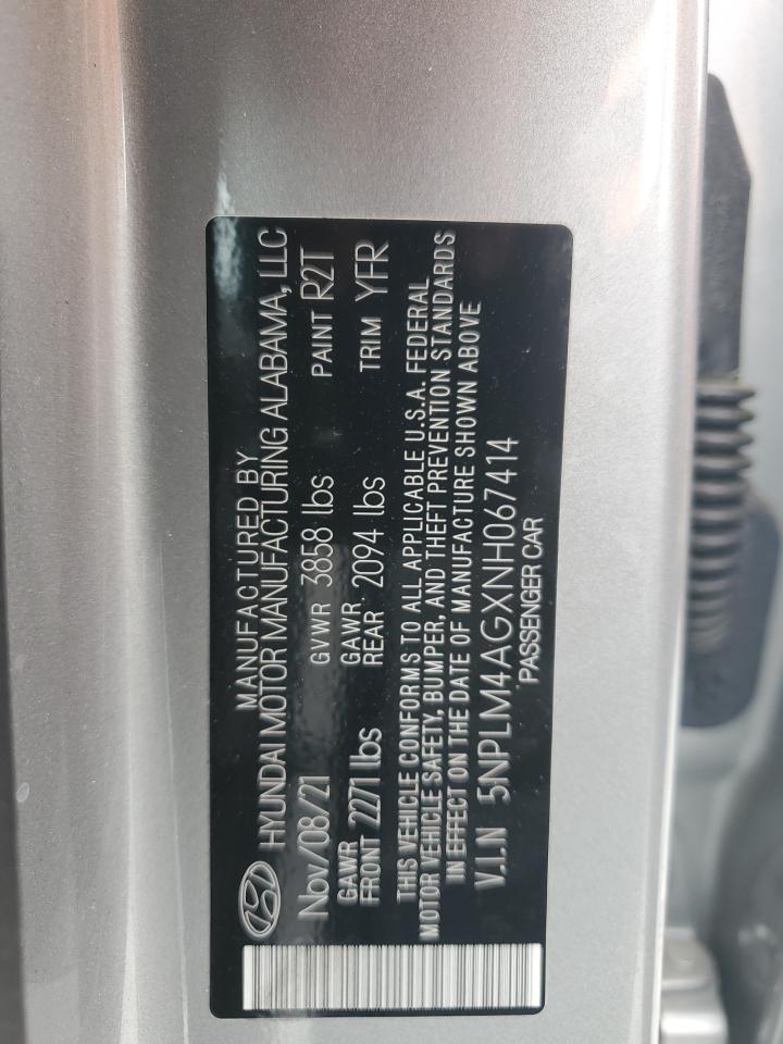 2022 HYUNDAI ELANTRA SEL VIN:5NPLM4AGXNH067414
