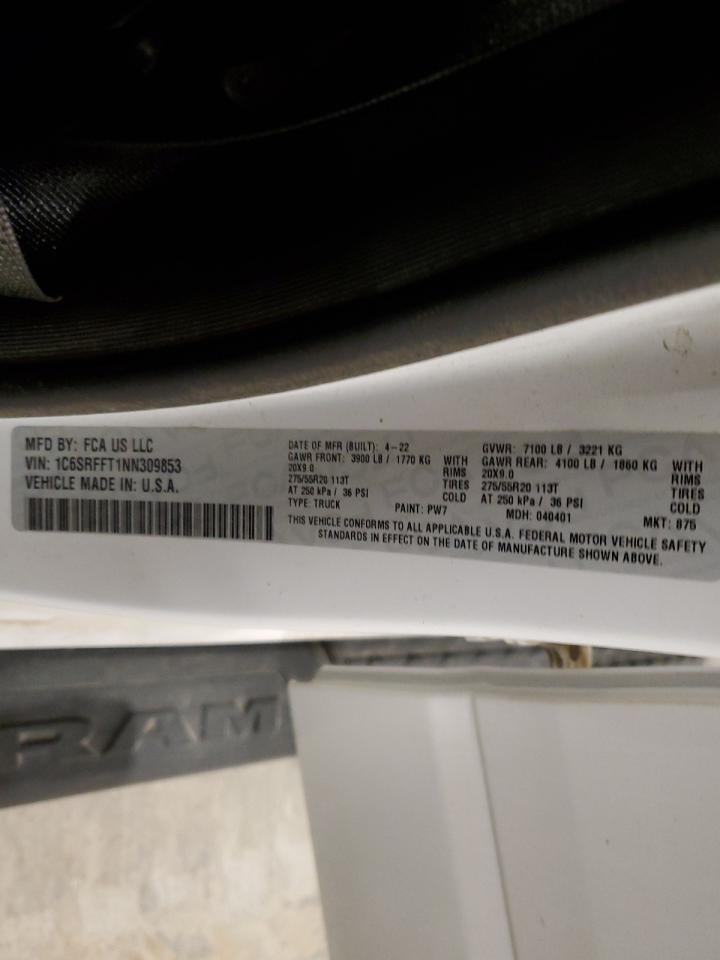 2022 RAM 1500 BIG HORN/LONE STAR VIN:1C6SRFFT1NN309853