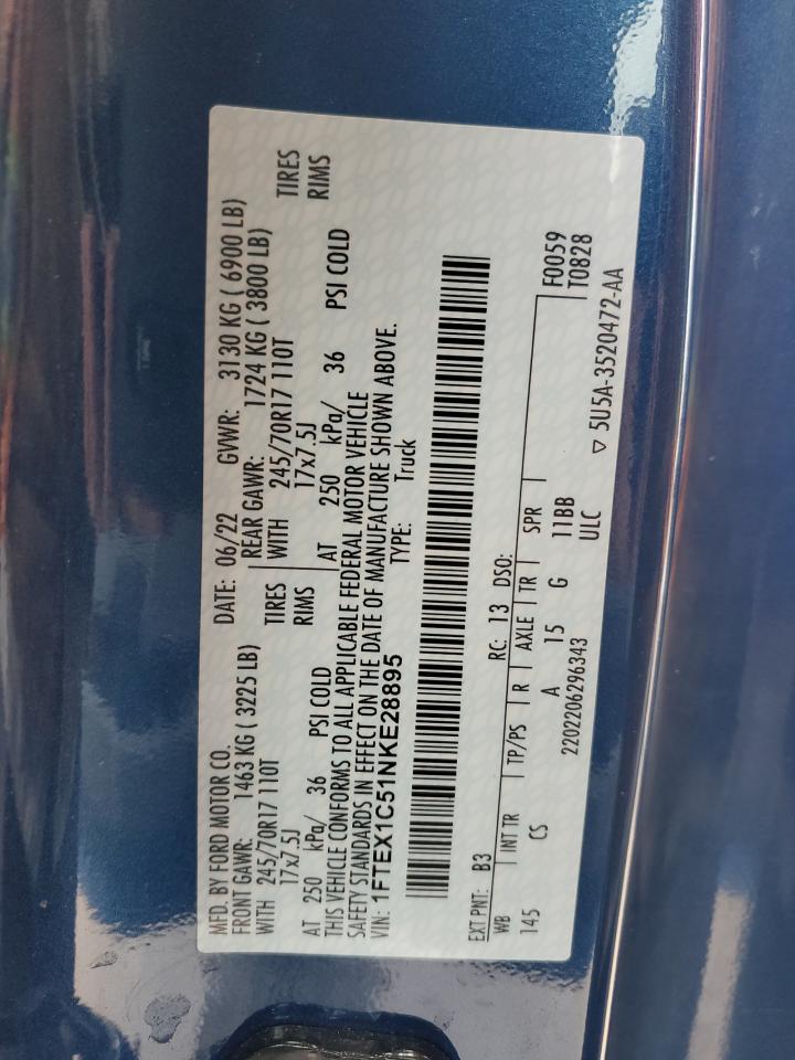 2022 FORD F150 SUPER CAB VIN:1FTEX1C51NKE28895