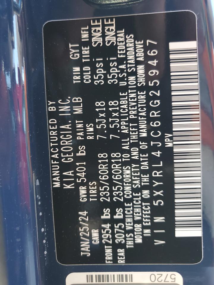 2024 KIA SORENTO S VIN:5XYRL4JC6RG259467