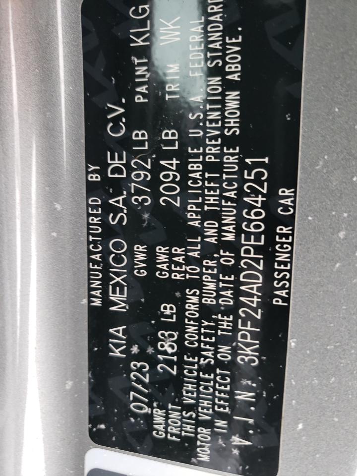 2023 KIA FORTE LX VIN:3KPF24AD2PE664251