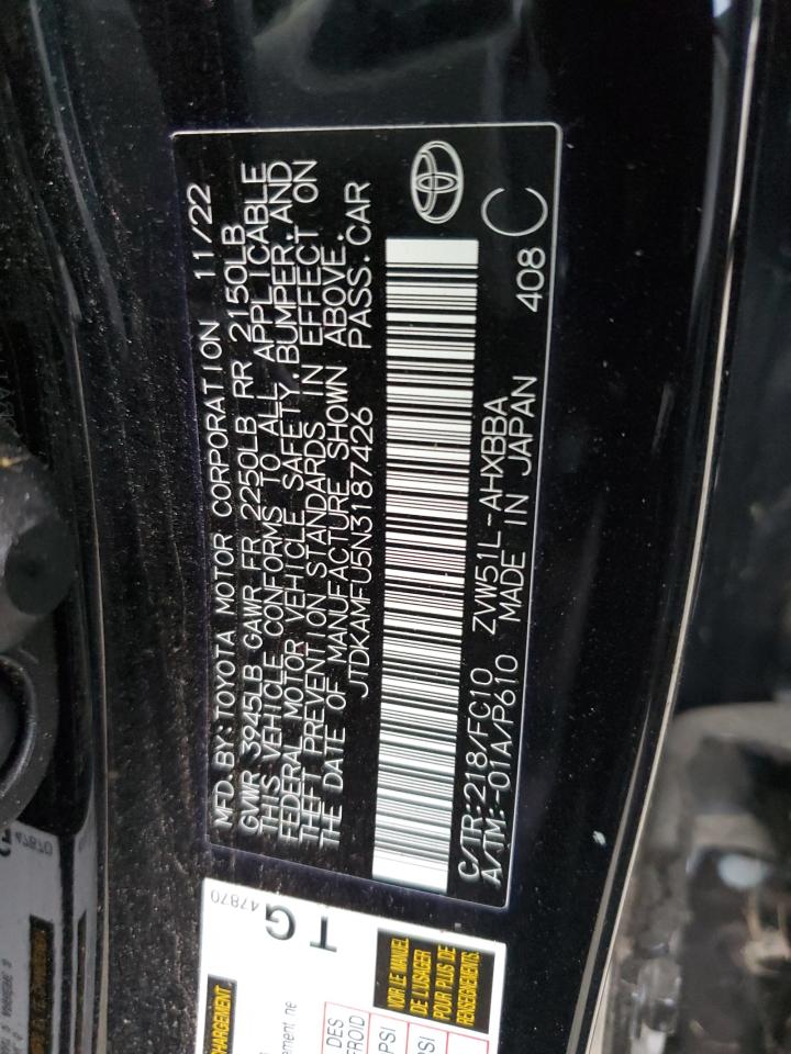 2022 TOYOTA PRIUS NIGHT SHADE VIN:JTDKAMFU5N3187426