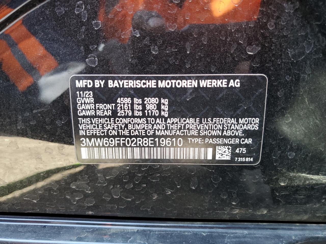 2024 BMW 330I VIN:3MW69FF02R8E19610