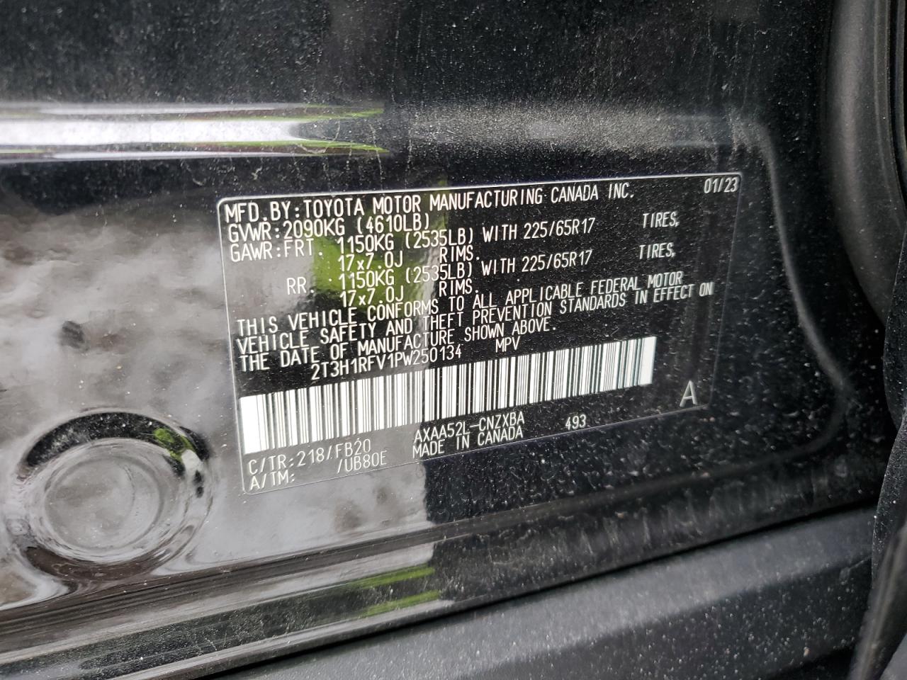 2023 TOYOTA RAV4 LE VIN:2T3H1RFV1PW250134