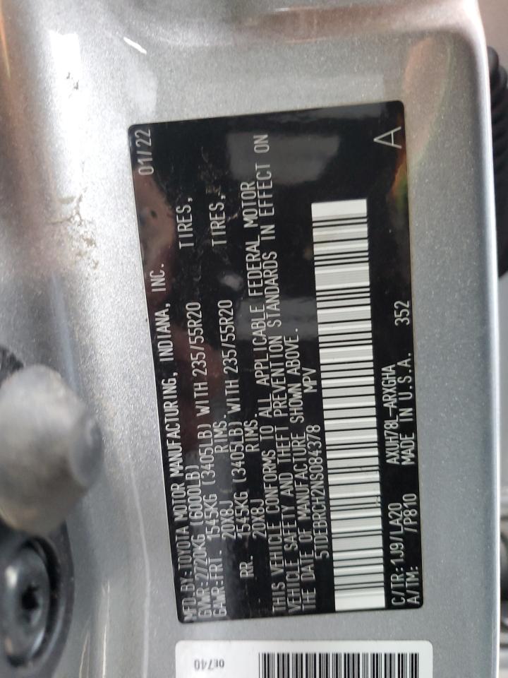 2022 TOYOTA HIGHLANDER HYBRID PLATINUM VIN:5TDEBRCH2NS084378