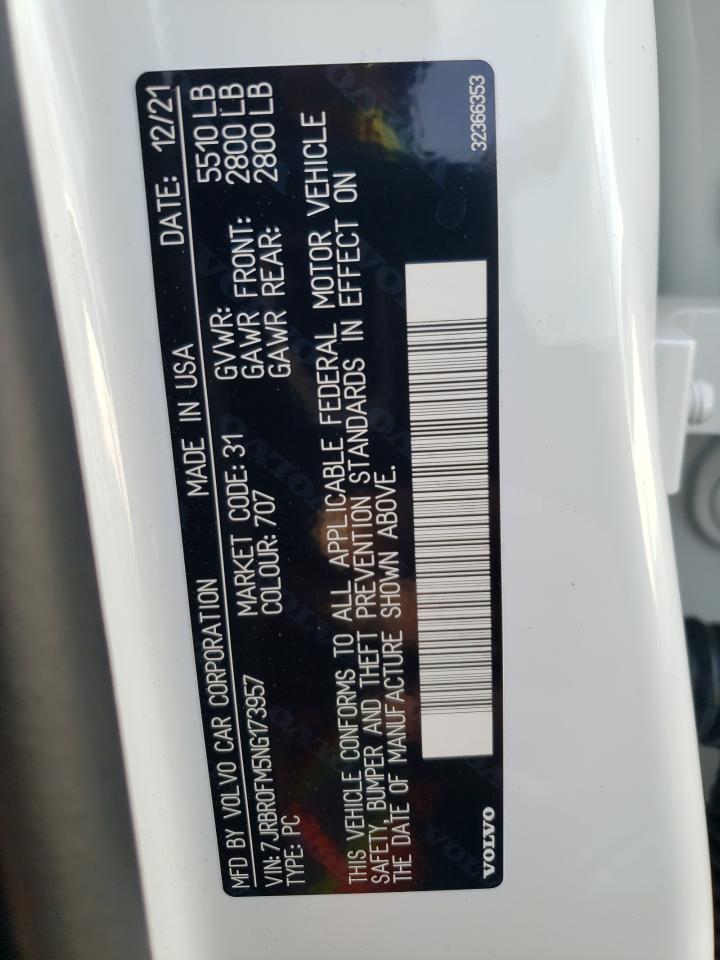 2022 VOLVO S60 T8 RECHARGE R-DESIGN VIN:7JRBR0FM5NG173957