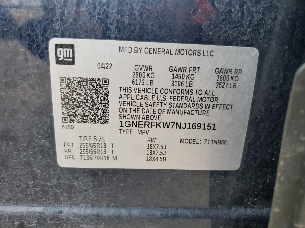 2022 CHEVROLET TRAVERSE LS VIN:1GNERFKW7NJ169151