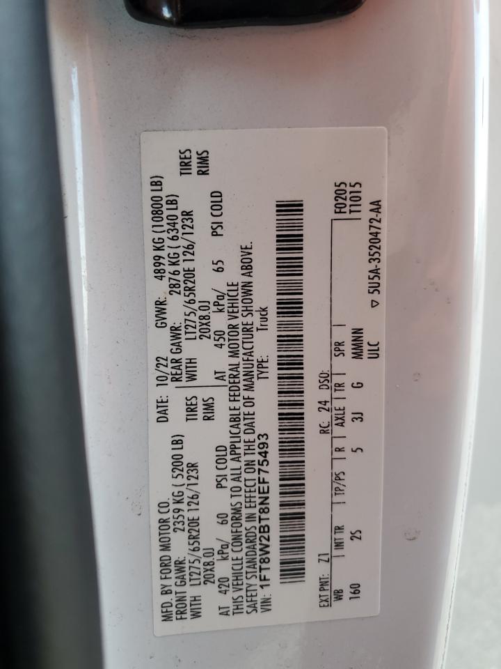 2022 FORD F250 SUPER DUTY VIN:1FT8W2BT8NEF75493